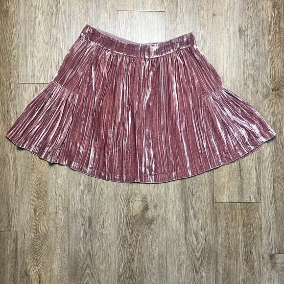 Madewell Skirt Size 6 Crushed Pink Velvet Like Mini Ruffle Skater Silk Blend - Picture 2 of 7